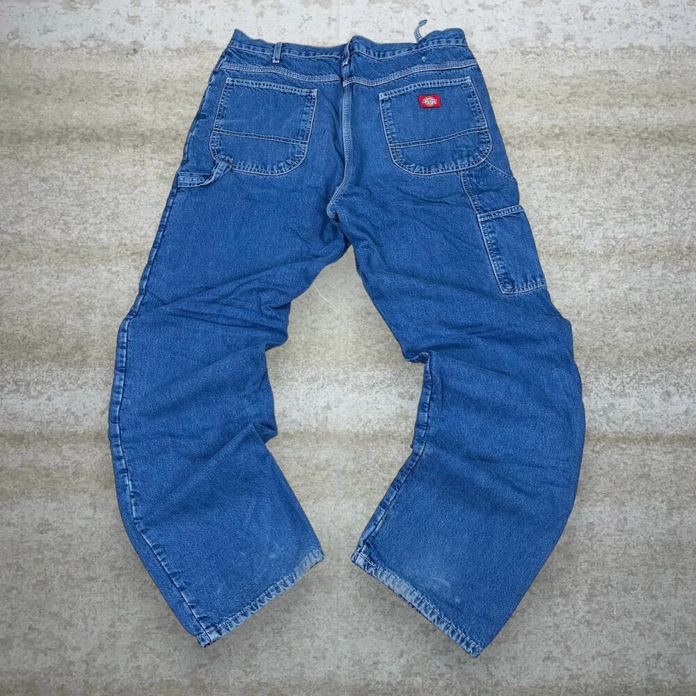Vintage 90s Dickies Jeans 38x34 Relaxed Fit Medium Wash Flannel Lined Work Wear